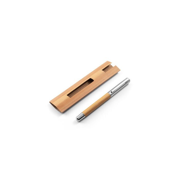 Caneta roller em aço inox 90% reciclado e bambu com tampa - Imagem 2