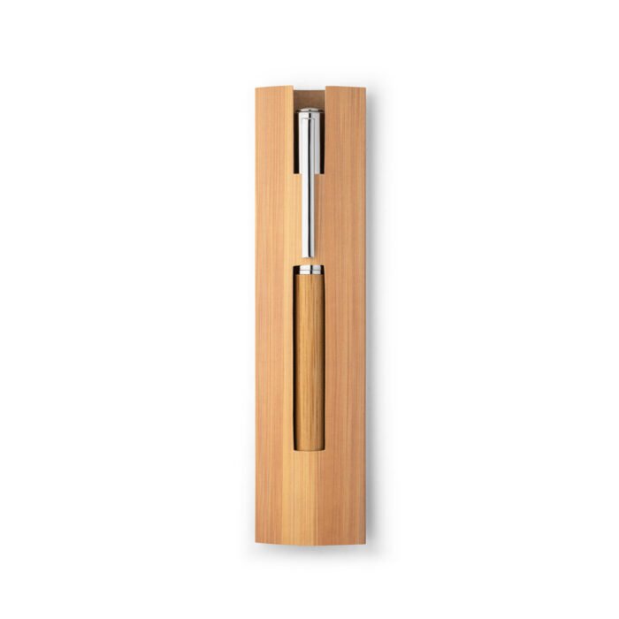 Caneta roller em aço inox 90% reciclado e bambu com tampa - Imagem 6