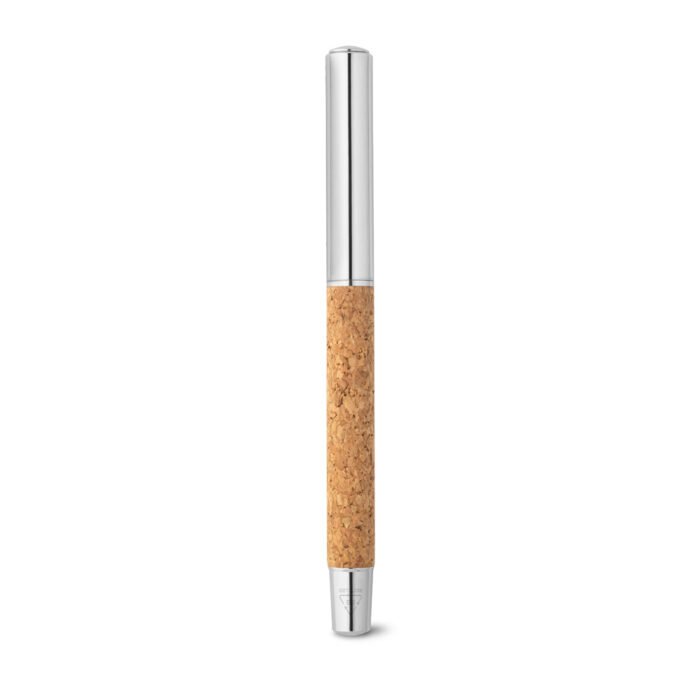 Caneta roller com corpo em aço inox 90% reciclado e cortiça com clipe - Imagem 4