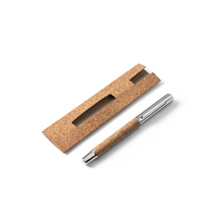 Caneta roller com corpo em aço inox 90% reciclado e cortiça com clipe - Imagem 5