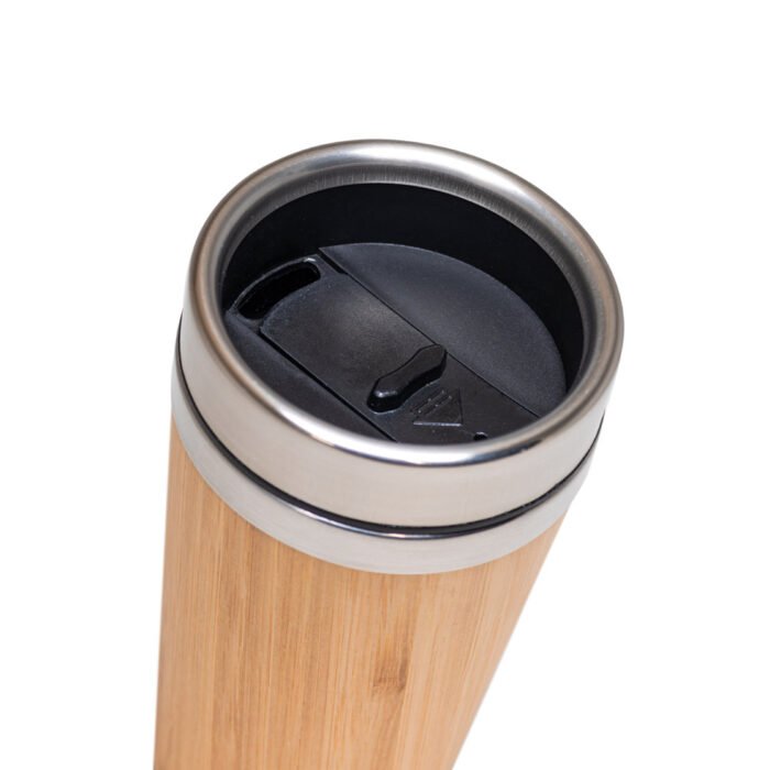 Copo de viagem em aço inox e bambu. - Imagem 4