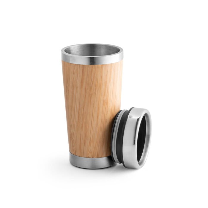Copo de viagem em aço inox e bambu. - Imagem 3