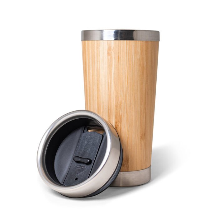 Copo de viagem em aço inox e bambu. - Imagem 5