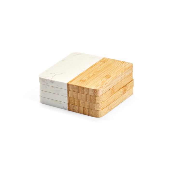 Conjunto de 4 porta copos em mármore e bambu - Imagem 2