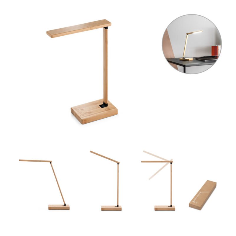 Luminária em bambu com carregador wireless