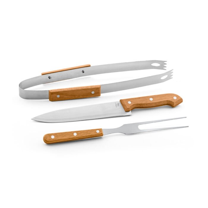Kit churrasco em estojo de 210D com 3 utensílios em aço inox e madeira de seringueira - Imagem 4