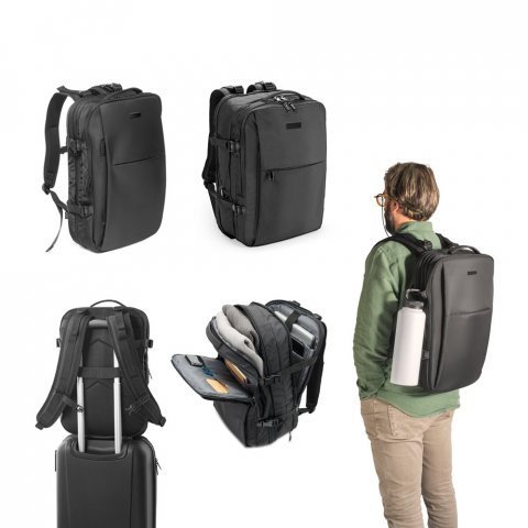 Mochila de viagem em poliéster reciclado 600D de alta densidade, com bolso para notebook 17.3